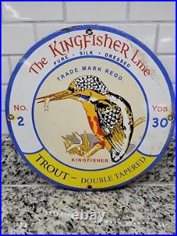 Vintage Kingfisher Porcelain Sign Fishing Hunting Bird Oil Gas Station Gun Club