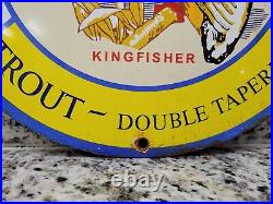 Vintage Kingfisher Porcelain Sign Fishing Hunting Bird Oil Gas Station Gun Club