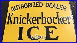 Vintage Knickerbocker Ice Porcelain Sign 1930's Free Shipping No Reserve