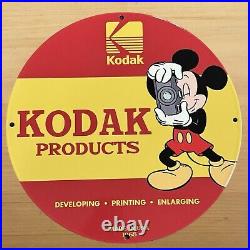 Vintage Kodak Porcelain Sign Disney Cameras Film Sale Service Station Pump Plate