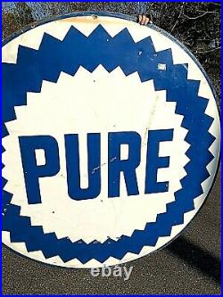Vintage LG 6Ft Porcelain Pure Oil Gas Gasoline Sign 2sided Service Station