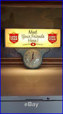 Vintage LONE STAR BEER Lighted Clock Sign RARE! NO RESERVE NO RESERVE