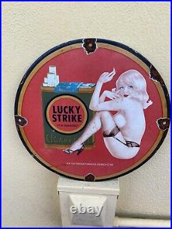 Vintage LUCKY STRIKE Porcelain Sign Cigarette Tobacco Smoke Gas Oil Garage RARE