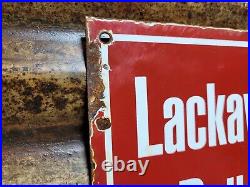 Vintage Lackawanna Railroad Porcelain Sign Old Train Railway Marker Collectible