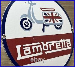 Vintage Lambretta Scooter Porcelain Sign Gas Station Pump Motor Oil Servie Vespa