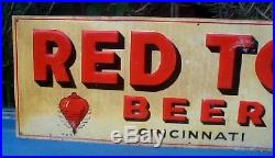Vintage Large 28x10 Red Top Beer Brewing Sign Cincinnati OH Spinner Top Graphics