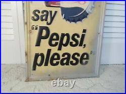 Vintage Large, Tall Pepsi-Cola Vertical Metal Bottle Sign 46 1/2 x 16 1/2