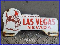 Vintage Las Vegas Porcelain Sign Rodeo Nevada Casino Automobile Plate Tag Topper