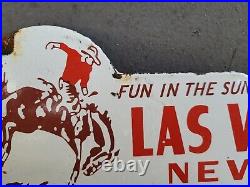 Vintage Las Vegas Porcelain Sign Rodeo Nevada Casino Automobile Plate Tag Topper