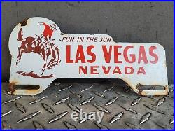 Vintage Las Vegas Porcelain Sign Rodeo Nevada Casino Automobile Plate Tag Topper