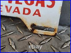 Vintage Las Vegas Porcelain Sign Rodeo Nevada Casino Automobile Plate Tag Topper