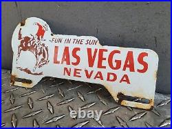 Vintage Las Vegas Porcelain Sign Rodeo Nevada Casino Automobile Plate Tag Topper