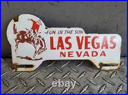 Vintage Las Vegas Porcelain Sign Rodeo Nevada Casino Automobile Plate Tag Topper