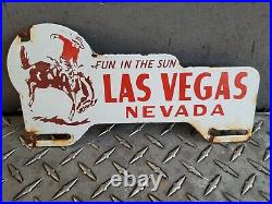 Vintage Las Vegas Porcelain Sign Rodeo Nevada Casino Automobile Plate Tag Topper