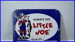 Vintage Little Joe Fishing Tackle Porcelain Metal Sign Gas Oil Rare Bait Ad