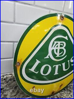 Vintage Lotus Porcelain Sign Automobile England Race Car Dealer Gas Oil Service
