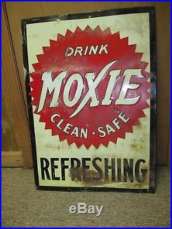 Vintage MOXIE Soda Embossed Metal SignCurb Service Sized Original1930'sWOW