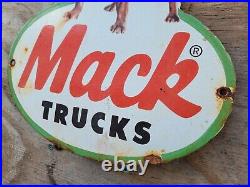 Vintage Mack Trucks Porcelain Sign Bull Dog Trucker Gas Station Oil Transit