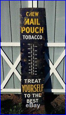 Vintage Mail Pouch Tobacco Original 6 ft Porcelain Thermometer Sign Rare Find