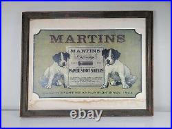 Vintage Martins Shotgun Shells Hunting Advertising Sign 19.5 x15.5 Mass Framed