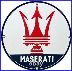 Vintage Maserati Porcelain Sign Oil Gas Dealership Ford Jag Cars Lambo Ferrari