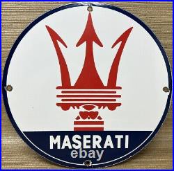 Vintage Maserati Porcelain Sign Oil Gas Dealership Ford Jag Cars Lambo Ferrari