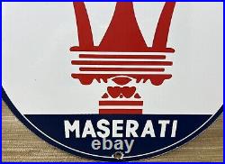 Vintage Maserati Porcelain Sign Oil Gas Dealership Ford Jag Cars Lambo Ferrari