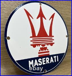 Vintage Maserati Porcelain Sign Oil Gas Dealership Ford Jag Cars Lambo Ferrari