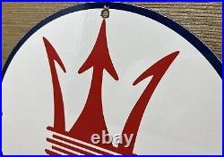 Vintage Maserati Porcelain Sign Oil Gas Dealership Ford Jag Cars Lambo Ferrari