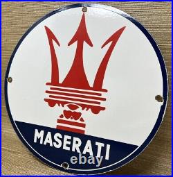 Vintage Maserati Porcelain Sign Oil Gas Dealership Ford Jag Cars Lambo Ferrari