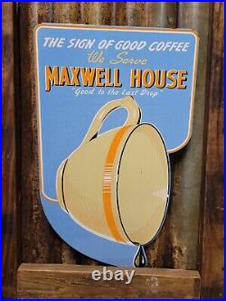 Vintage Maxwell House Coffee Porcelain Sign Flange Hot Beverage Cafe Restaurant