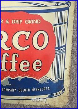 Vintage Metal Arco Coffee Sign Andresen Ryan Coffee Company Duluth Minnesota