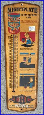 Vintage Metal Mighty Plate TRG Texas Oil Refinery Thermometer Roofing Sign 24X8