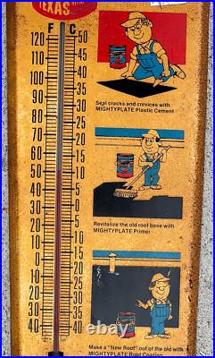 Vintage Metal Mighty Plate TRG Texas Oil Refinery Thermometer Roofing Sign 24X8