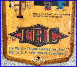 Vintage Metal Mighty Plate TRG Texas Oil Refinery Thermometer Roofing Sign 24X8
