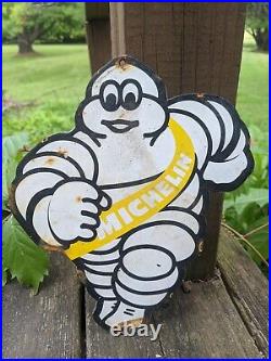 Vintage Michelin Man Tires Porcelain Advertising Door Sign Wheels Tire 9 X 7