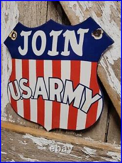 Vintage Military Porcelain Sign Join The Us Army Recruiter Office Armed Forces