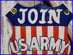 Vintage Military Porcelain Sign Join The Us Army Recruiter Office Armed Forces