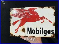 Vintage Mobil Gas Porcelain Metal Sign Pegasus Lube Service Station Garage Shop