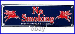 Vintage Mobil No Smoking Porcelain Sign Gas Station Pump Plate Mobil Motor Oil