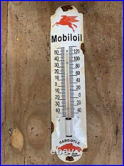 Vintage Mobil Oil Porcelain Sign Thermometer Metal Gas Lube Petroliana Pegasus