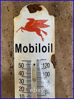 Vintage Mobil Oil Porcelain Sign Thermometer Metal Gas Lube Petroliana Pegasus