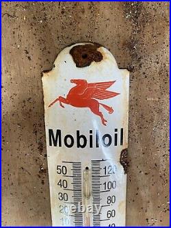 Vintage Mobil Oil Porcelain Sign Thermometer Metal Gas Lube Petroliana Pegasus