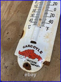 Vintage Mobil Oil Porcelain Sign Thermometer Metal Gas Lube Petroliana Pegasus