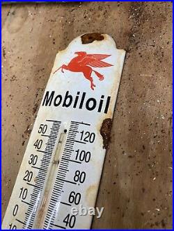 Vintage Mobil Oil Porcelain Sign Thermometer Metal Gas Lube Petroliana Pegasus