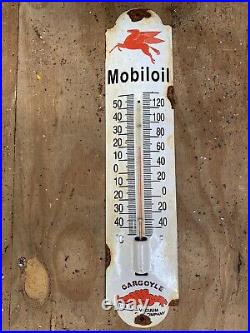 Vintage Mobil Oil Porcelain Sign Thermometer Metal Gas Lube Petroliana Pegasus