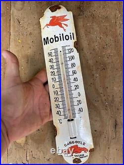 Vintage Mobil Oil Porcelain Sign Thermometer Metal Gas Lube Petroliana Pegasus