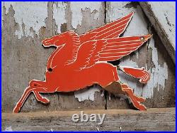 Vintage Mobil Pegasus Porcelain Sign Gas Station And Oil Service Red Horse 10