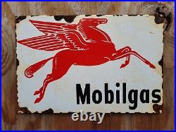 Vintage Mobil Porcelain Sign Gas Stop Mobilgas Motor Oil Service Pegasus Peggy