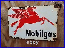 Vintage Mobil Porcelain Sign Gas Stop Mobilgas Motor Oil Service Pegasus Peggy